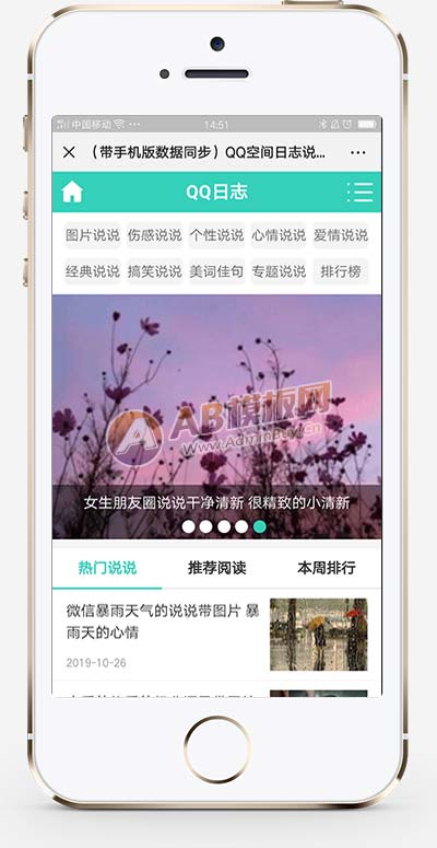 (PC+WAP)绿色QQ日志空间说说网站模板 文章博客美文网站